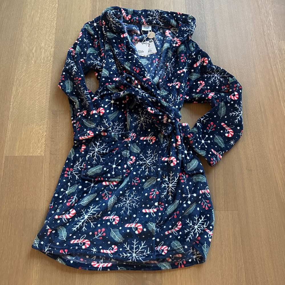 Festive Blue Robe with Snowflake and Candy Cane Print